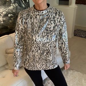 Chico’s sequin animal print mock-neck, zipper in back. Chico’s 2 (12-14). NWT.